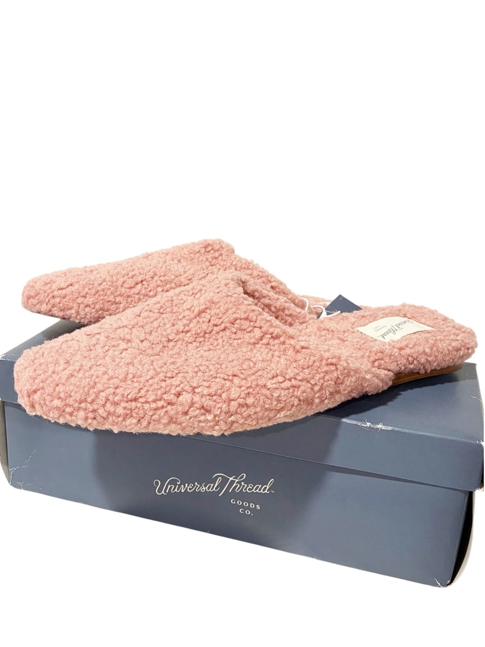 Universal Thread Margot Flats Memory Foam Pink Sherpa Mule Size 10 NEW